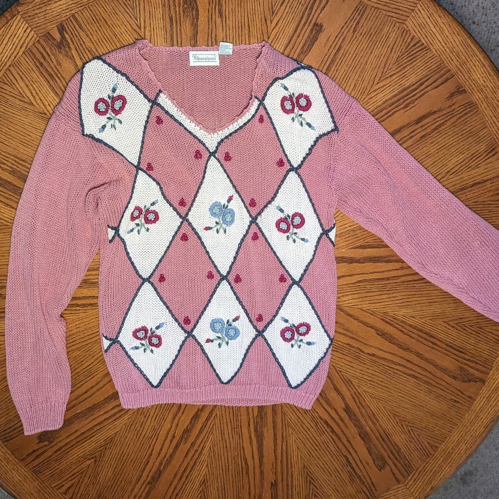 Shenanigans vintage floral geometric sweater